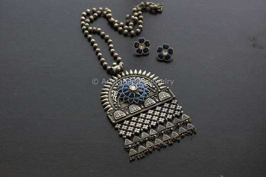 Blue Jadau Silver Replica Necklace Set