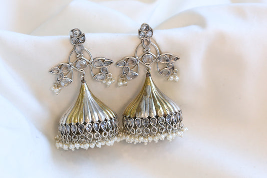 Large Dual Tone Jhumka -Clear