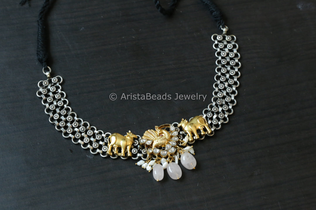 Real Silver Replica Necklace- Kundan Motif