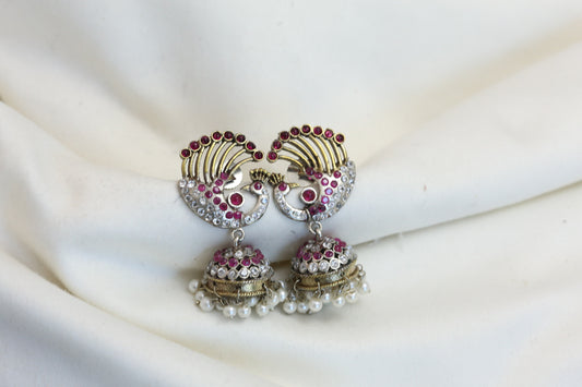 CZ Jadau Look Jhumka - Ruby Clear