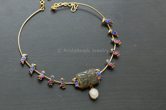 Blue Ruby Dainty Fusion Hasli Set- Labradorite