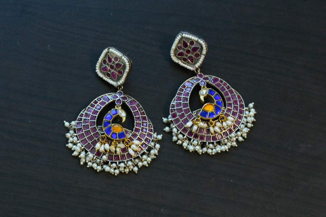Mayuri Kundan Fusion Earrings - Ruby