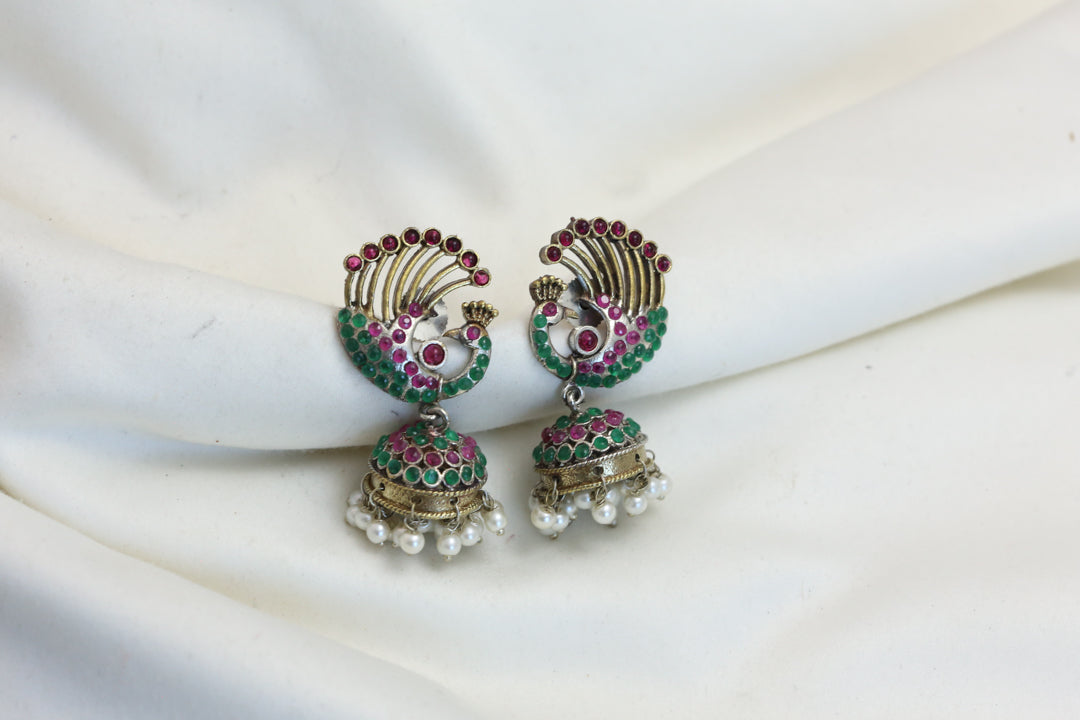 CZ Jadau Look Jhumka - Ruby Green