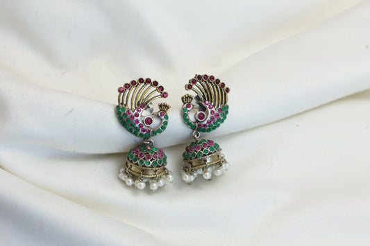 CZ Jadau Look Jhumka - Ruby Green