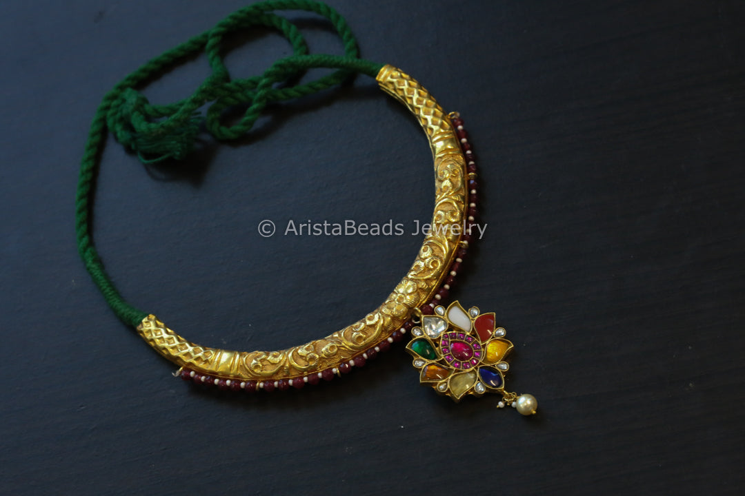 Nakshi Jadau Kundan Designer Hasli - Navratan