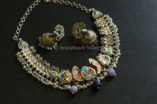 Kundan Fusion Necklace Set - Pink