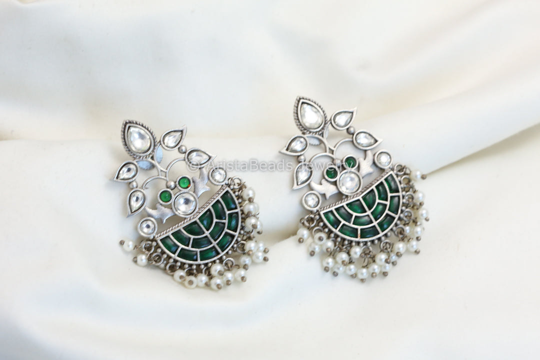 Green Kundan Jadau Chandbali - Style 1