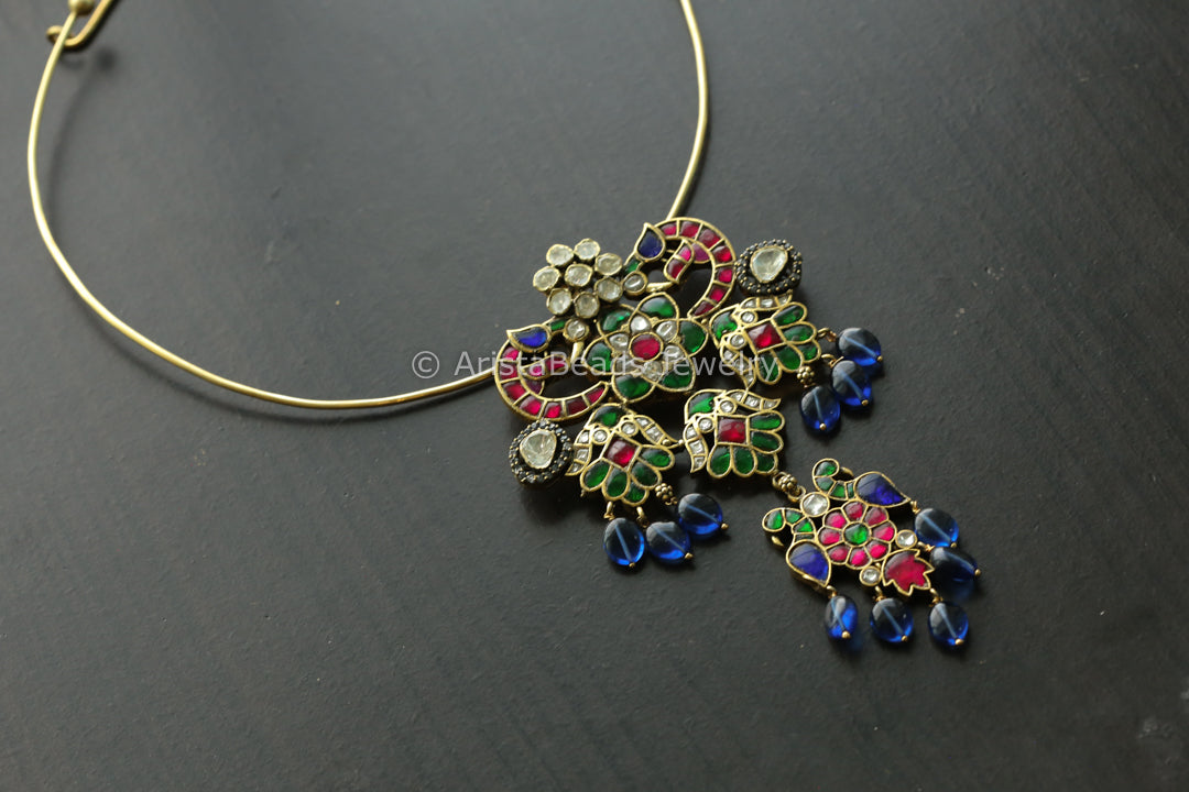 Moissanite Fusion Kundan Pendant (Hasli included)