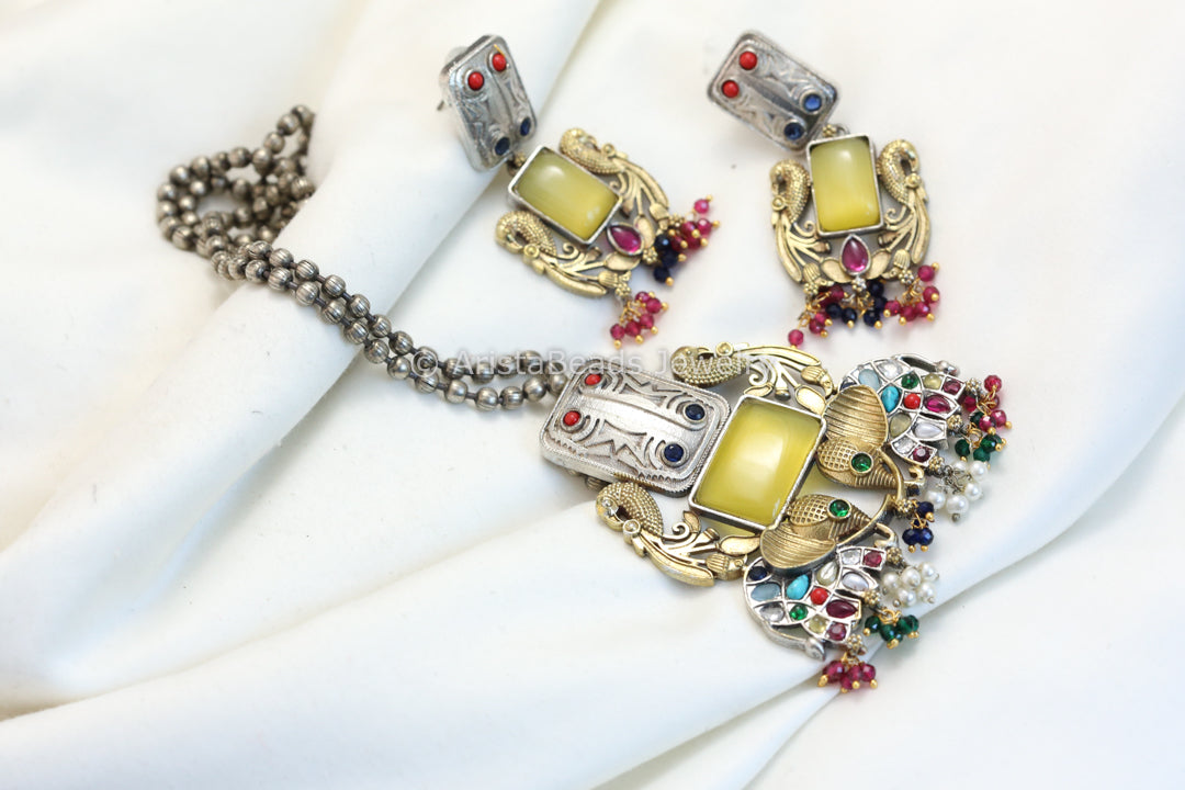 Silver Replica Necklace Set- Yellow