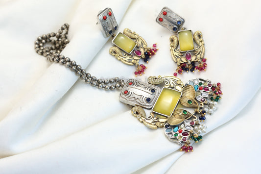 Silver Replica Necklace Set- Yellow