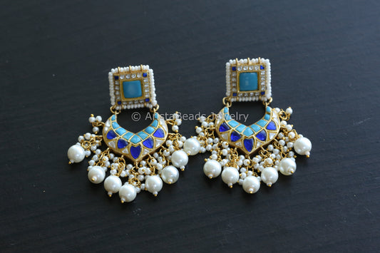Thapa Jadau Chandbaali -Turquoise