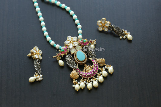 Handmade Jadau Necklace - Turquoise