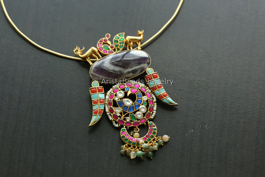 Jadau Kundan Fusion Necklace - Amethyst (Removable Hasli)