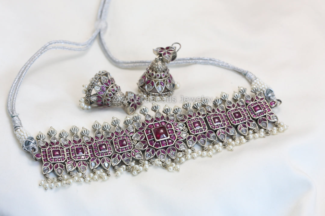 Silver Replica Kemp Choker Set - Ruby