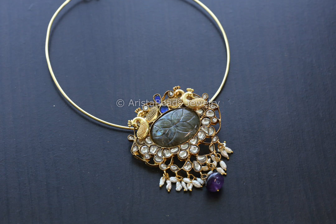 Jadau Kundan Fusion Necklace - Carved Labradorite