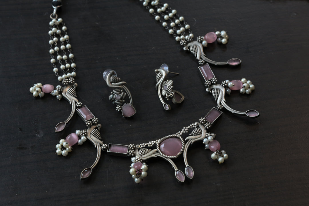 Pink Monalisa Stone Necklace Set