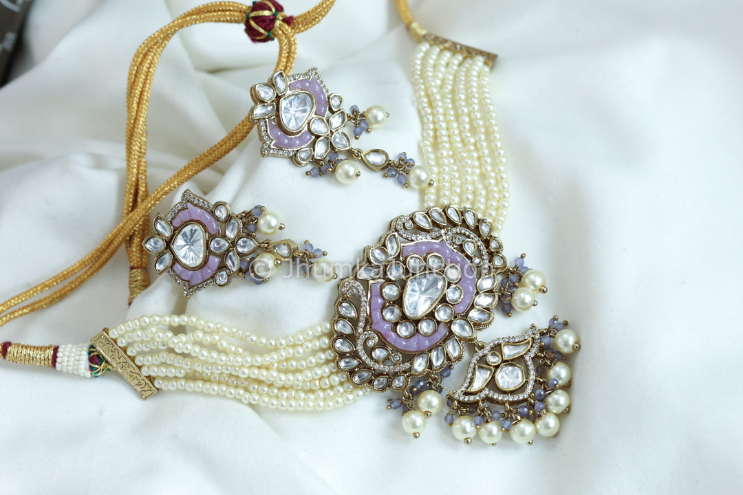 Moissanite Look Kundan Polki Necklace - Pink