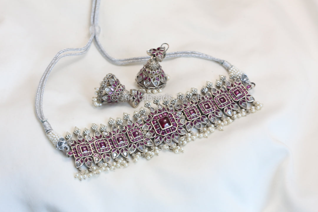 Silver Replica Kemp Choker Set - Ruby