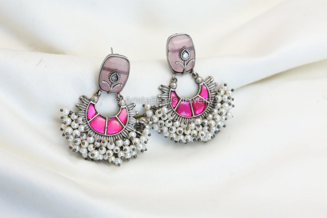 Kundan Chandbali - Pink Ruby