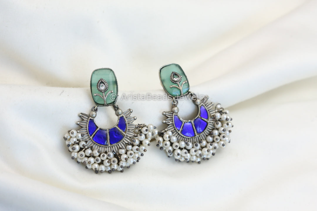 Kundan Chandbali - Mint Blue