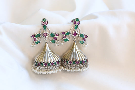Large Dual Tone Jhumka - Green Ruby