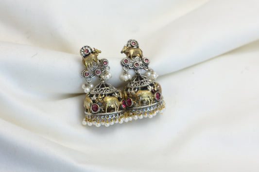 Dual Tone Nandi Jhumka- Red