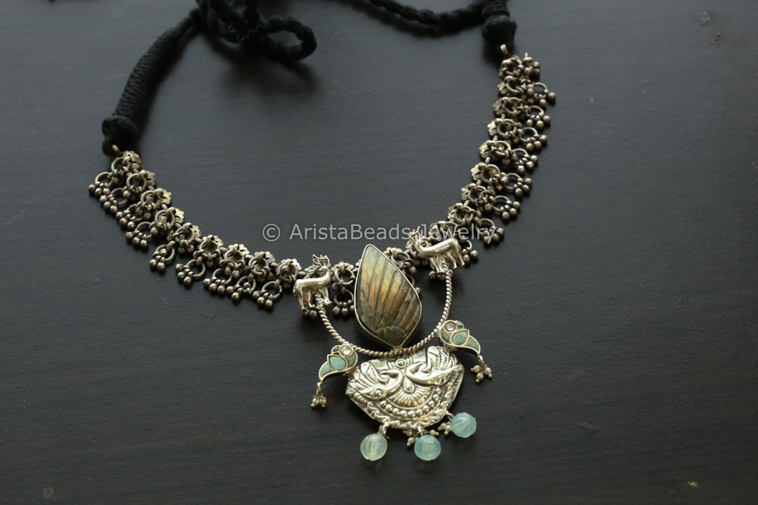 Silver Replica Necklace Set - Labradorite Stone