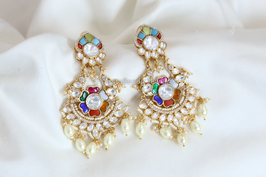 Jadau & Polki Kundan Earrings - Navratana