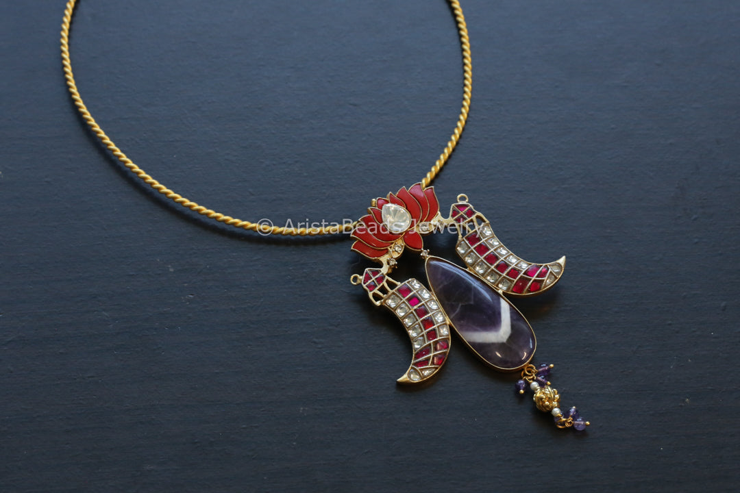 Coral Amethyst Designer Jadau Pendant (Removable Hasli)