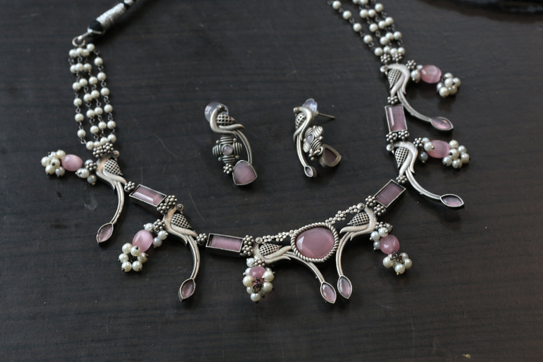 Pink Monalisa Stone Necklace Set