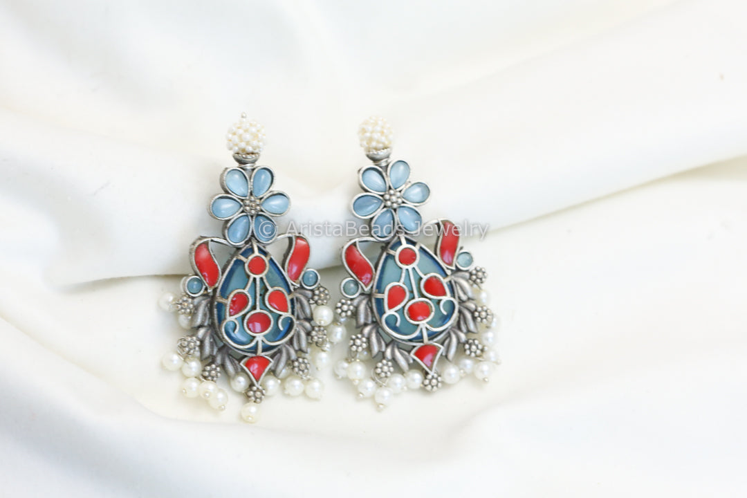 Silver Look Alike Earrings -  Coral Blue
