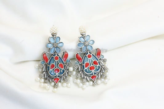 Silver Look Alike Earrings -  Coral Blue