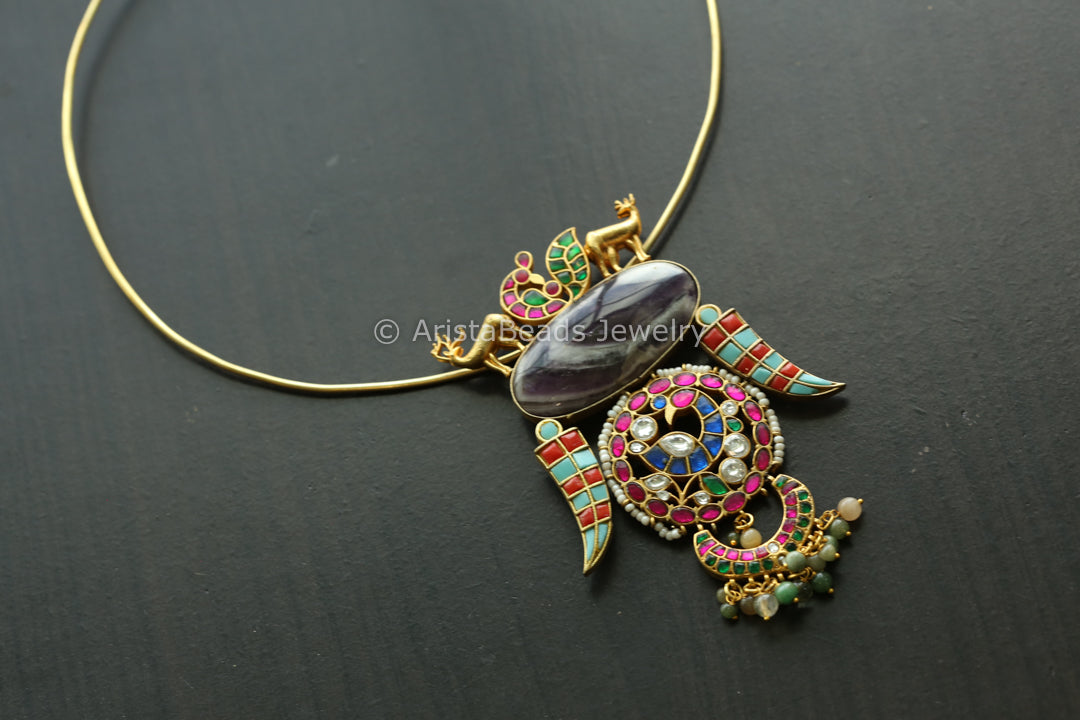 Jadau Kundan Fusion Necklace - Amethyst (Removable Hasli)