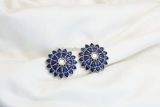 Large Flower Studs - Blue