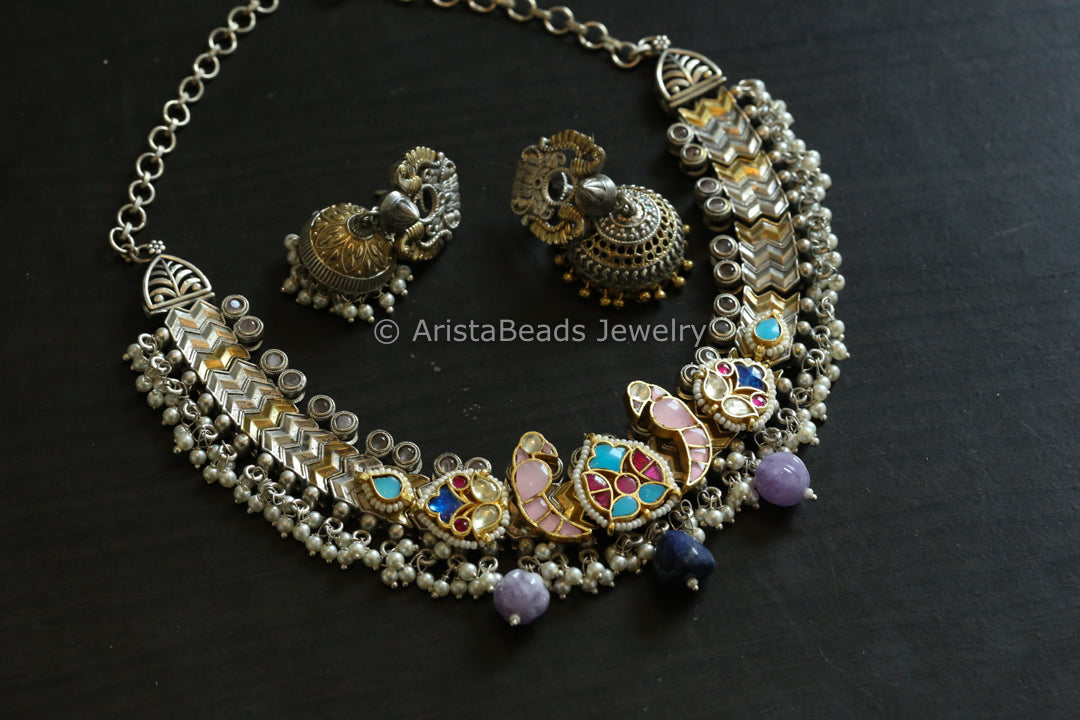 Kundan Fusion Necklace Set - Pink