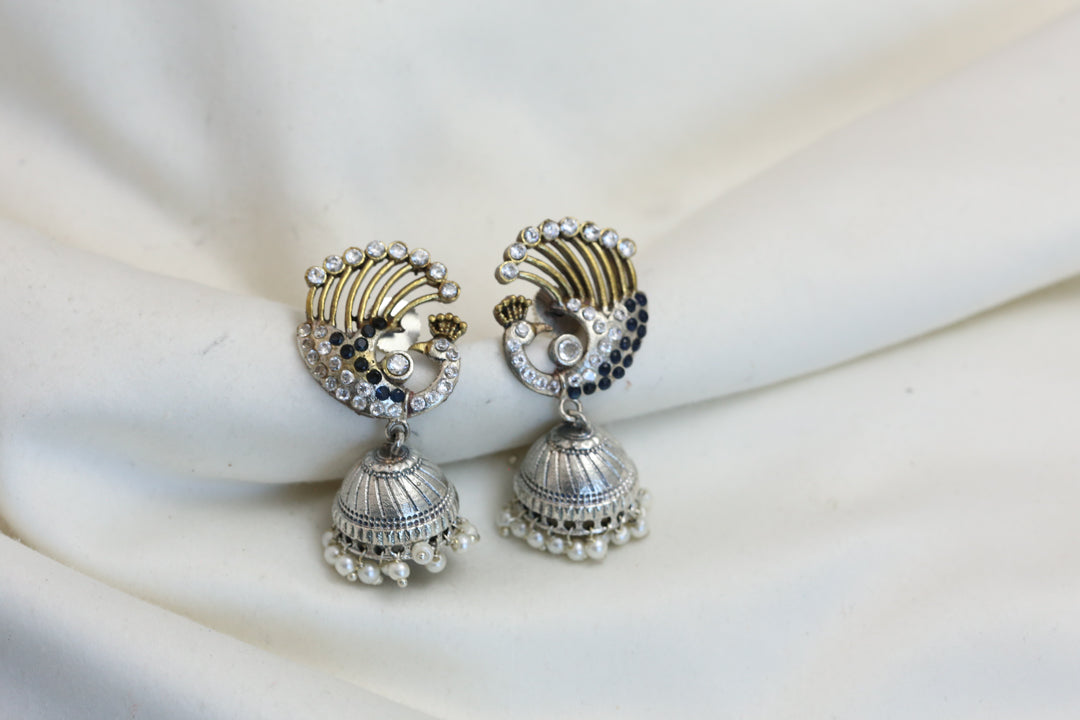 CZ Jadau Look Jhumka - Blue