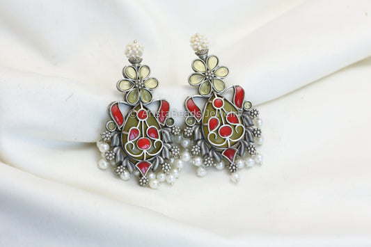 Silver Look Alike Earrings - Coral Yellow