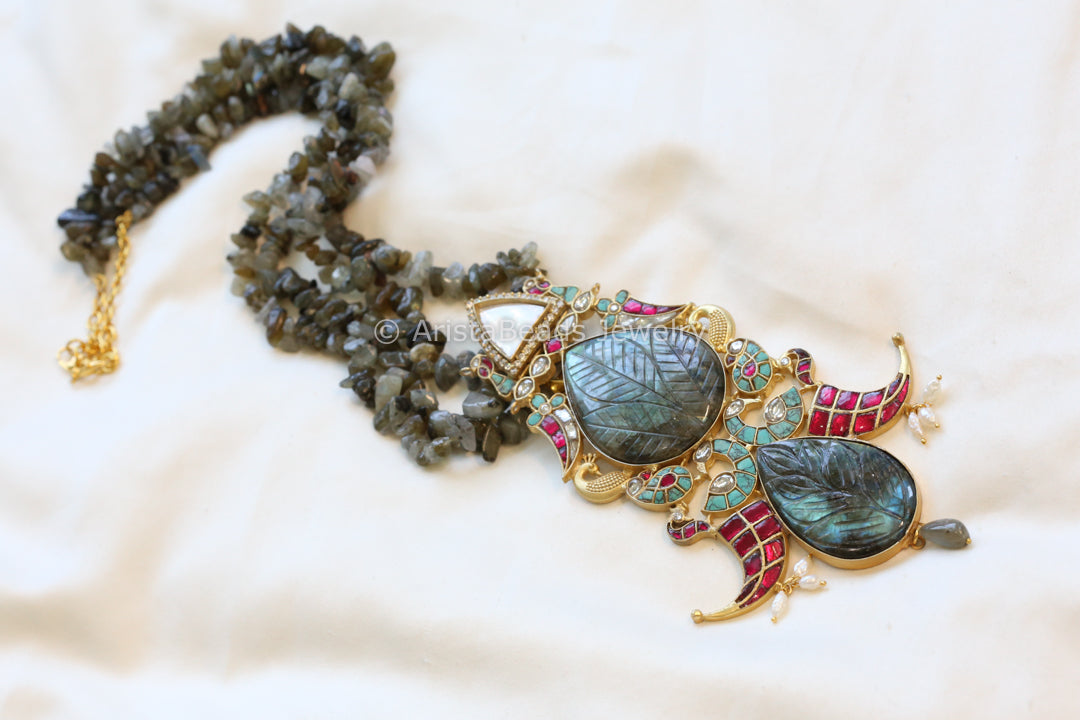 Next To Real Labradorite Pendant In Mala/ Hasli
