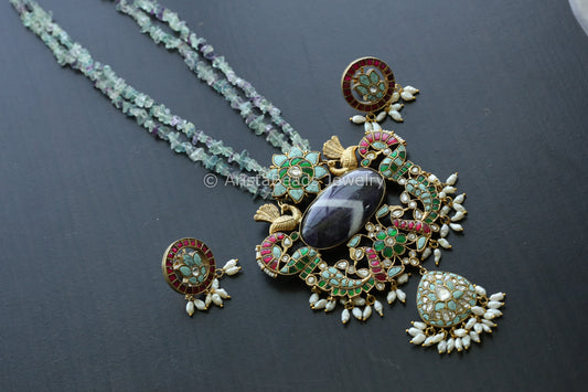 Jadau Kundan Fusion Necklace - Style 4 (Amethyst Stone)