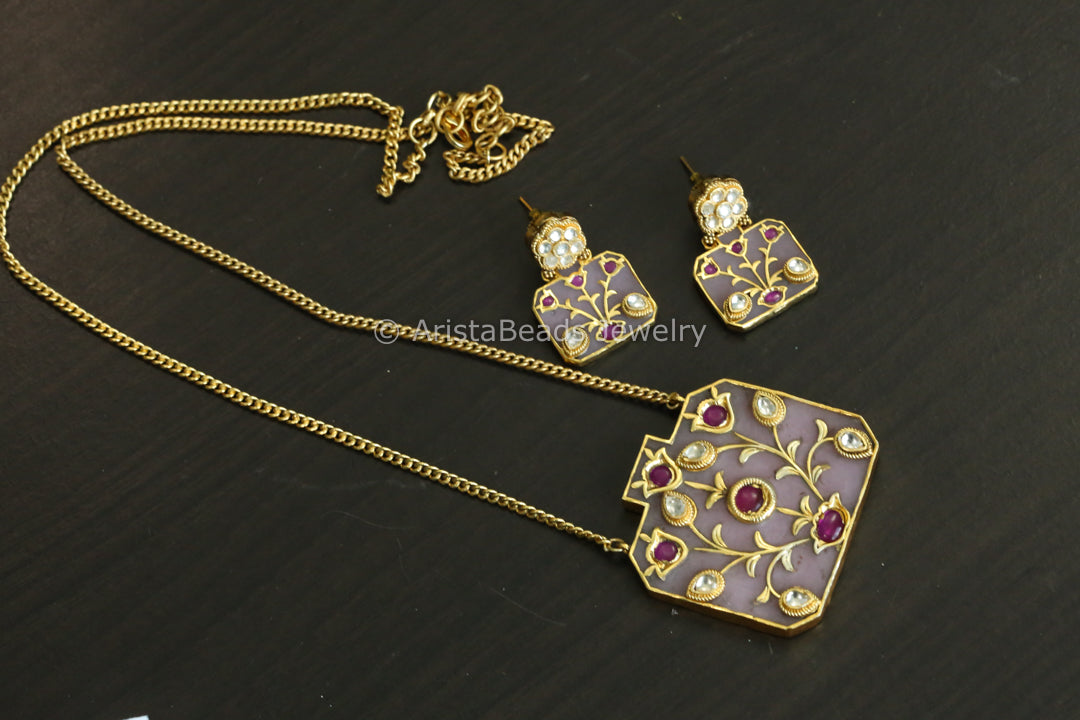 Jadau Kundan Inlay Work Set - Pink