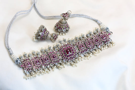Silver Replica Kemp Choker Set - Ruby