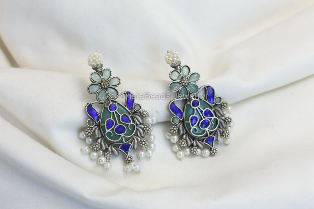Silver Look Alike Earrings -Blue Mint