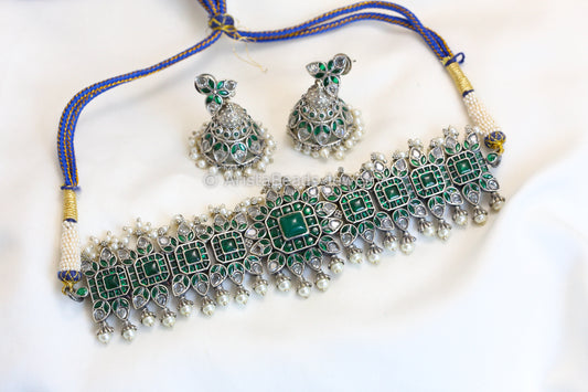 Silver Replica Kemp Choker Set -  Green