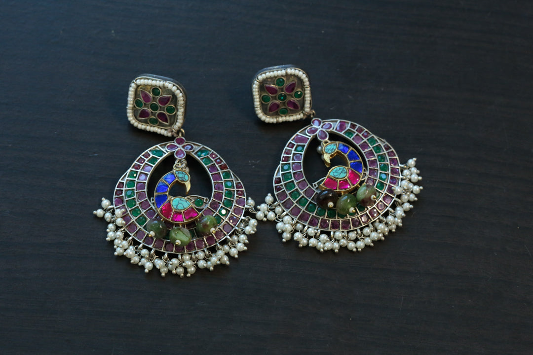 Mayuri Kundan Fusion Earrings - Green Ruby