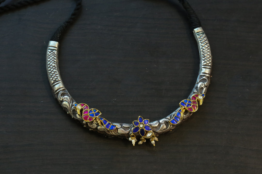 Nakshi Jadau Kundan Designer Hasli - Blue Ruby