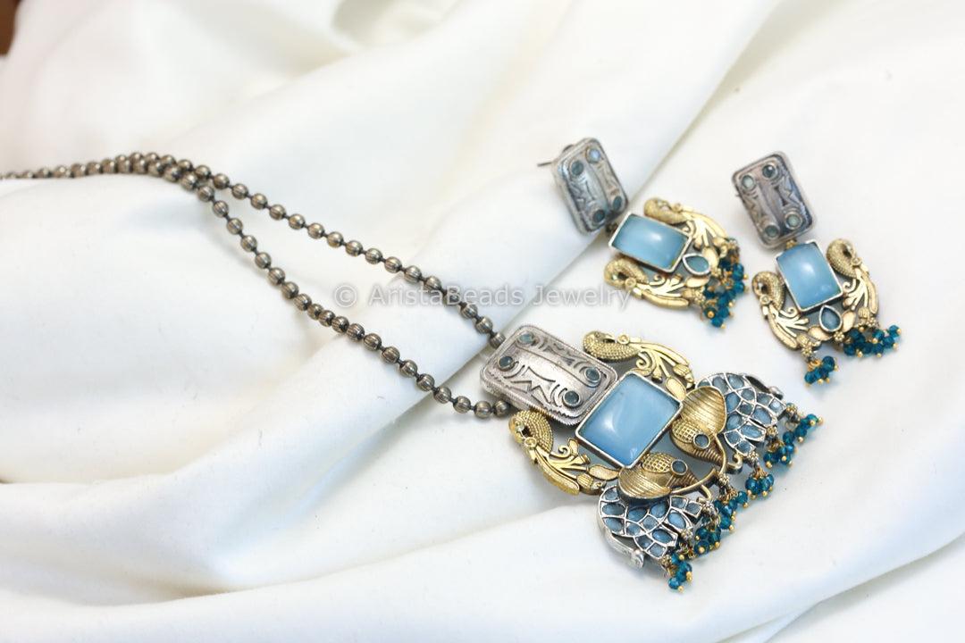 Silver Replica Necklace Set- Aqua