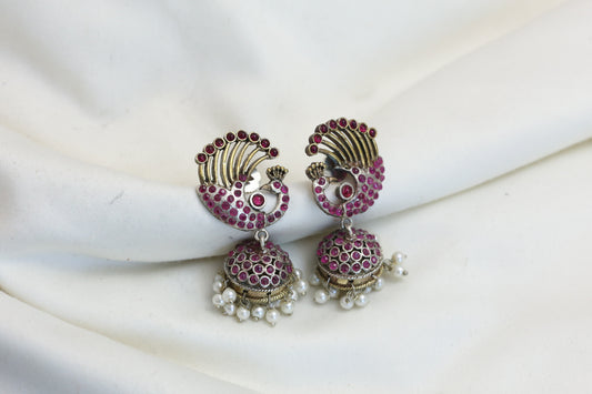 CZ Jadau Look Jhumka - Ruby