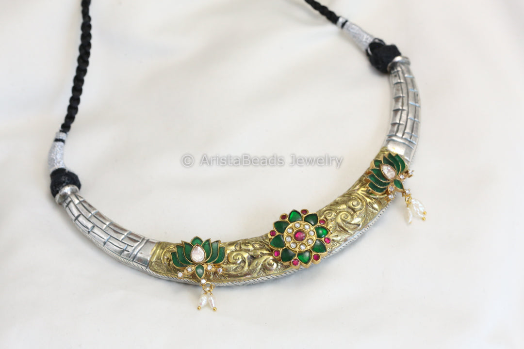 Dual Tone Silver Replica Hasli Necklace - Style 5