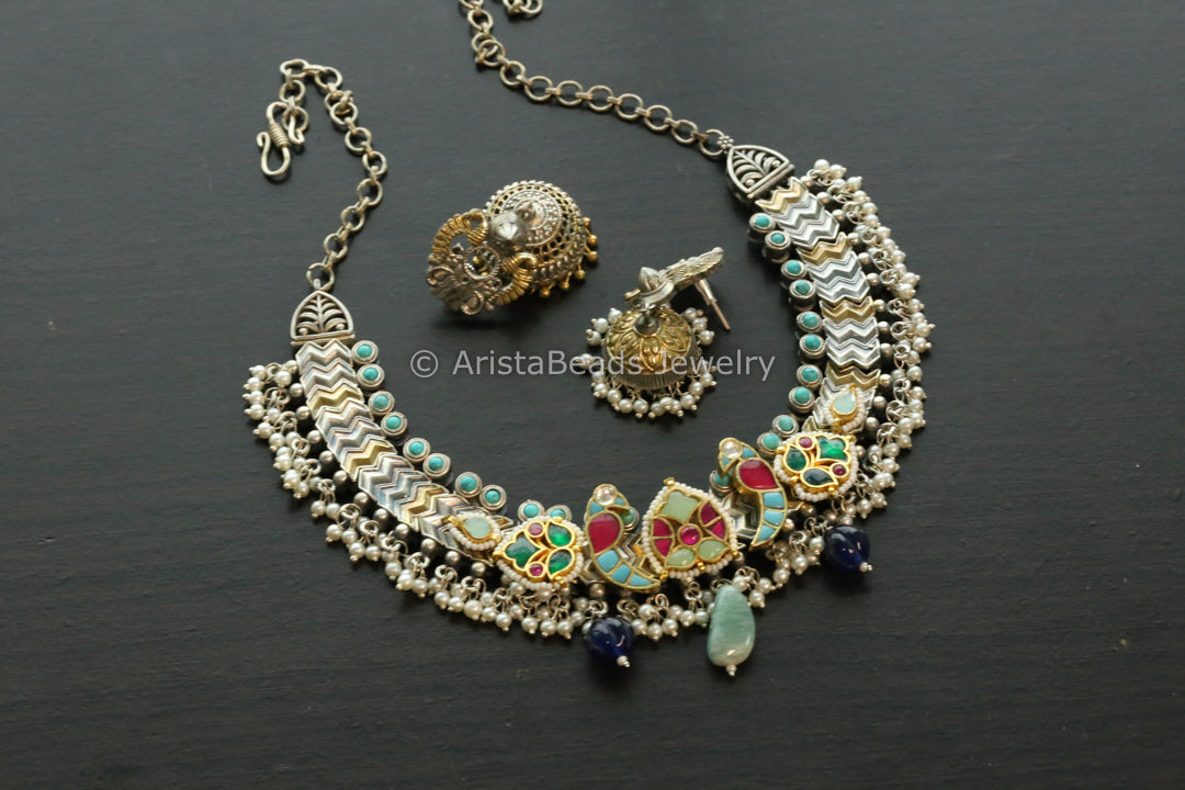 Kundan Fusion Necklace Set - Turquoise Style 2