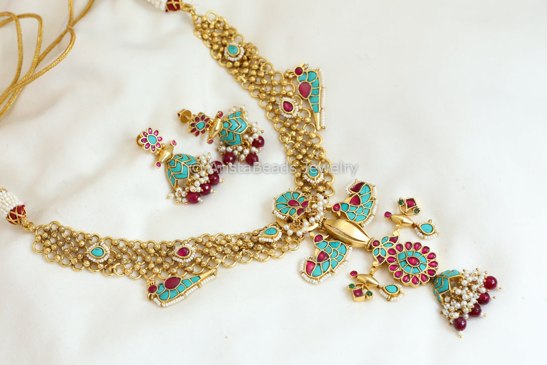 Real Gold Look Necklace Set - Turquoise